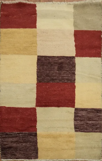 Checkered Modern Gabbeh Kashkoli Oriental Area Rug 2x4