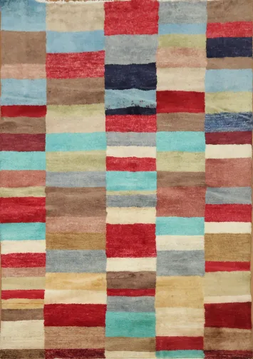 Checkered Modern Gabbeh Kashkoli Oriental Area Rug 4x6