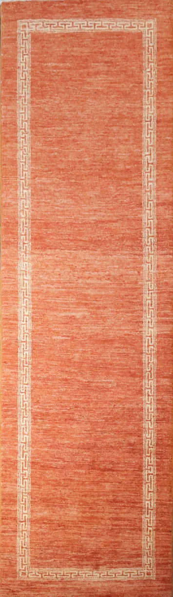 Chic Orange Runner with Intricate White Border Design 3x9 ft