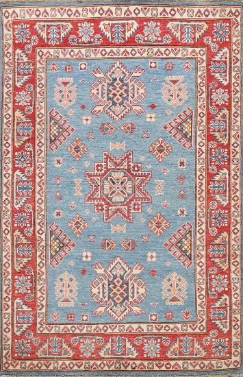 100% Vegetable Dye Super Kazak Oriental Area Rug 4x6