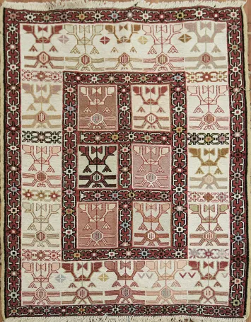 Vegetable Dye Tribal Geometric Sumak Persian Rug 2x4