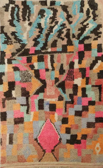 Modern Moroccan Oriental Wool Area Rug 4x7