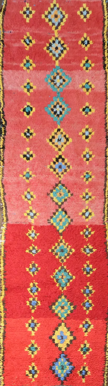 Bohemian Style Vintage Moroccan Runner Rug with Colorful Geometric Elements 3x10 ft