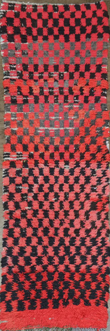 Checkered Moroccan Oriental Runner Rug 3x8