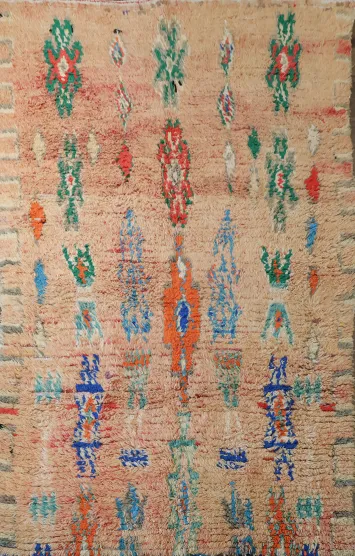 Vibrant Vintage Peach Color Moroccan Rug with Abstract Geometric Patterns 6x9 ft