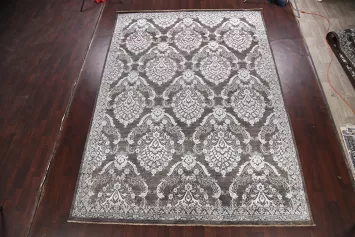 Silver Gray Floral Area Rug 9x12
