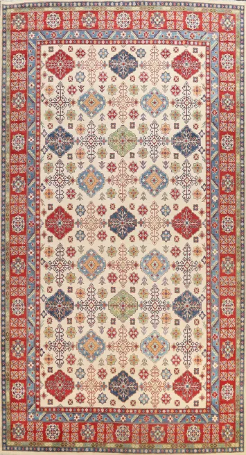 Vegetable Dye Geometric Kazak Oriental Area Rug 10x15