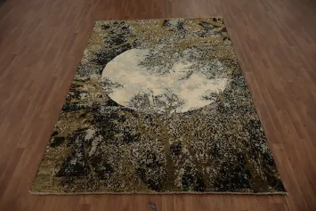 Enchanting Rug Captures Moonlight Through Forest Branches 6x9