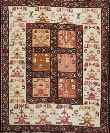 Tribal Silk Kilim Sumak Persian Square Rug 3x3