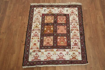Tribal Silk Kilim Sumak Persian Square Rug 3x3
