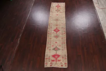 Muted Geometric Oushak Oriental Runner Rug 3x12