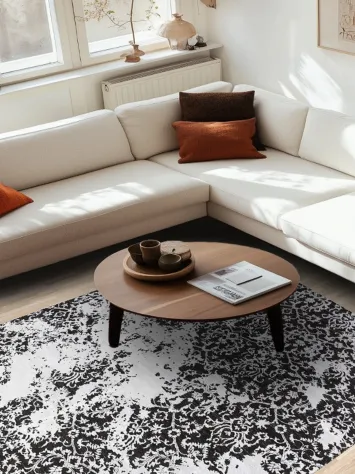 Vegetable Dye Distressed Black/ Silver Abstract Oriental Area Rug 6x9