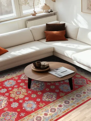 Red-Patterned Geometric Kazak Oriental Rug for Luxurious Home Decor 7x10