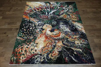 Dynamic Multicolor Abstract Rug with Unique Artistic Flair 8x10