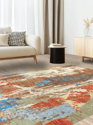 Vegetable Dye Contemporary Abstract Oriental Area Rug 6x9