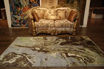 Artistic Swirl Rug Featuring Natural Green and Brown Shades 5x8