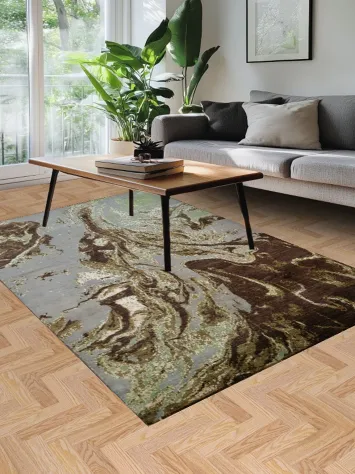 Artistic Swirl Rug Featuring Natural Green and Brown Shades 5x8