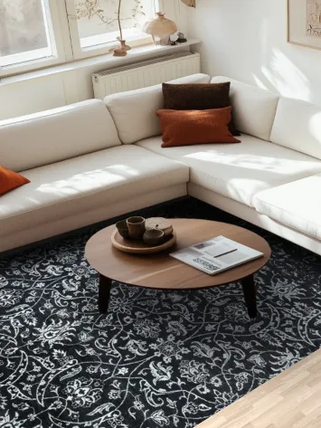 Ornamental Black and White Rug for Timeless Elegance 7x10