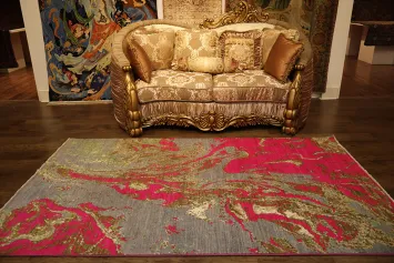 Elegant Top Quality Abstract Pink and Gray Swirl Rug for Modern Interiors 5x8