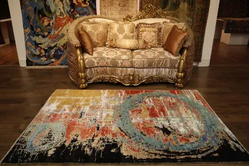 Contemporary Abstract Rug with Blue Circular Accents 5x7