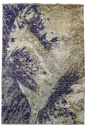 Modern Abstract Rug with Soothing Blue and Beige Hues 4'x6'