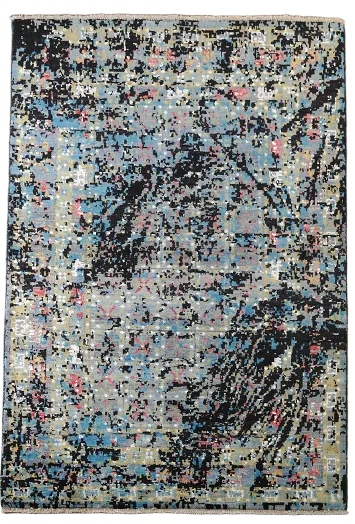 Contemporary Abstract Style Rug in Blue and Black Hues 4'x6'