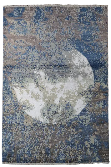 Vegetable Dye Modern Blue Rug with Intricate Abstract Design 4'x6'