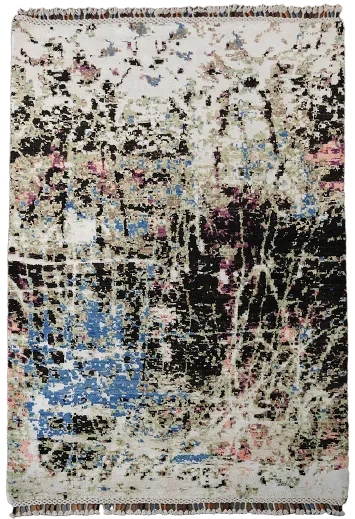 Versatile Vibes: Abstract Rug with Splashes of Blue and Pink 4'x6'