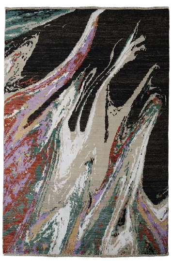 Modern Abstract Rug with Flowing Patterns and Bold Colors 4'x6'