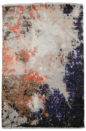 Chic Modern Rug Blending Deep Blues and Warm Neutral Shades 4'x6'