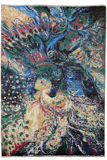 Nature's Symphony: Floral Abstraction in Dynamic Colors Wool Rug 4'x6'