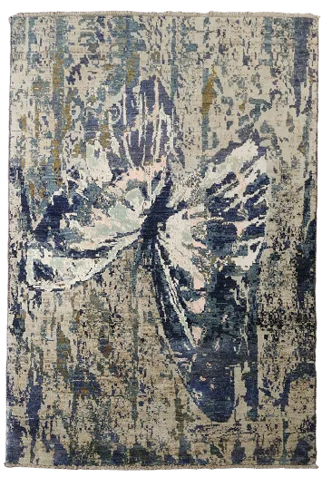 Elegant Blue Butterfly Motif Rug for a Sophisticated Interior 4'x6'