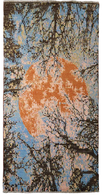 Contemporary Rug Featuring Sun and Tree Silhouette Design 4'x6'