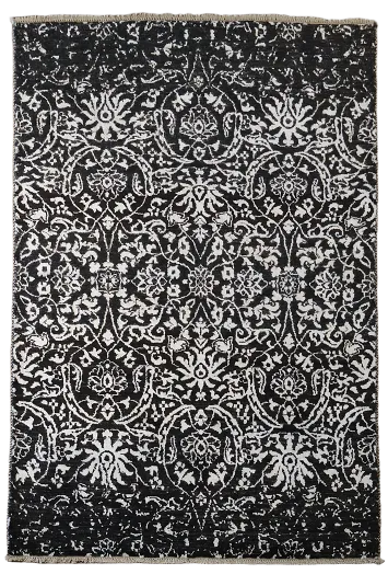 Elegant Black and White Floral Patterned Luxury Area Rug 4'x6'