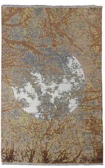 Modern Abstract Rug with Nature and Moon Motif 4'x7'