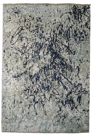 Contemporary Green Blue Brushstroke Rug for a Chic Foyer 4'x6'