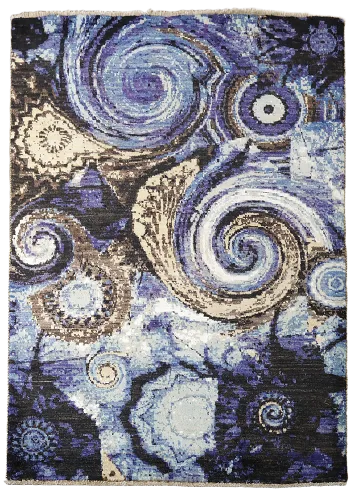 Modern Blue Swirl Rug with Eye-Catching Abstract Design 4'x6'