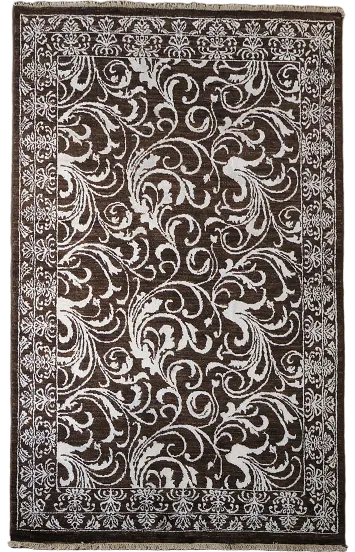 Artistic Scrolling Floral Rug in Warm Brown and Silver Hues 4'x6'