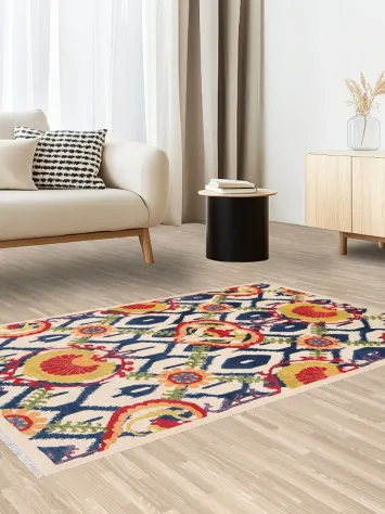 Vegetable Dye All-Over Floral Kazak Oriental Area Rug 4x6