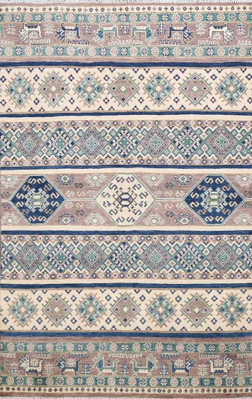 Vegetable Dye Geometric Kazak Oriental Area Rug 4x6