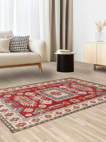 Vegetable Dye Geometric Kazak Oriental Area Rug 4x6