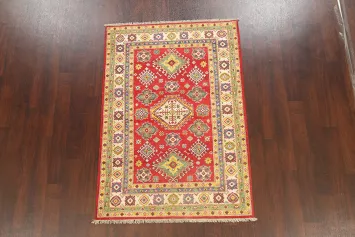 Geometric Red Kazak Oriental Area Rug 4x6