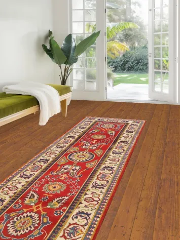 Floral Red Kazak Oriental Runner Rug 3x10