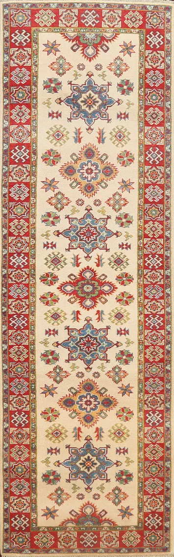 Geometric Kazak Oriental Runner Rug 3x10