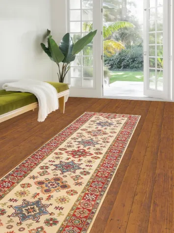 Geometric Kazak Oriental Runner Rug 3x10