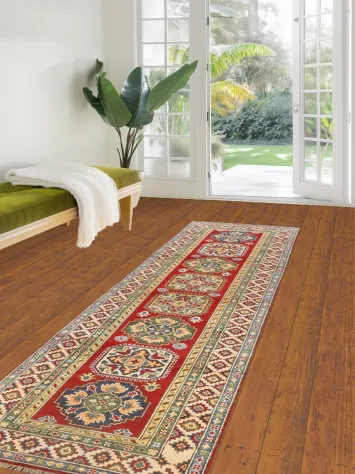 Geometric Kazak Oriental Runner Rug 3x10