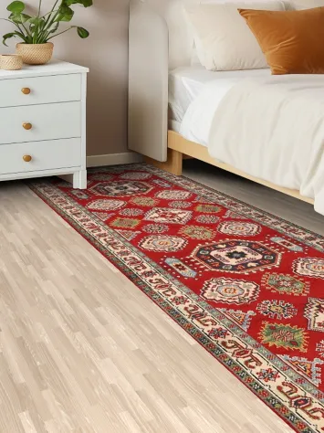 Geometric Red Kazak Oriental Runner Rug 3x10