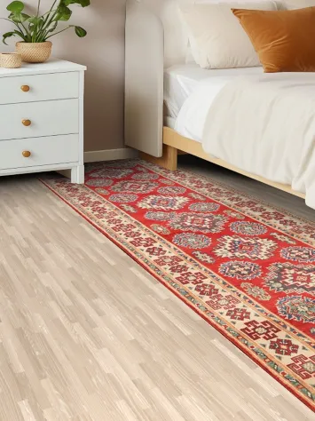 Geometric Red Kazak Oriental Runner Rug 3x8