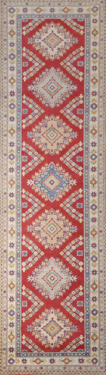Vibrant Red Geometric Pattern Runner Rug for Stylish Hallways 3x9 ft