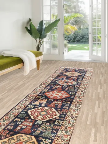 Elegant Geometric Patterned Tribal Heriz Serapi Runner Rug for Hallways 3x12